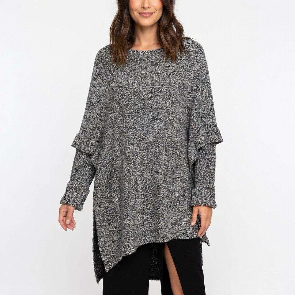 RD Style Lagenlook Heather Chunky Knit Gray Poncho Sweater w/ Shawl Collar XL